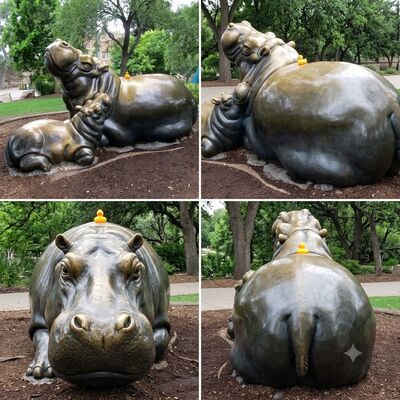 Un buen precio. Escultura de bronce de hipopótamo madre y bebé En línea