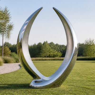 Espejo personalizado Escultura de jardín de acero inoxidable pulida Abstracto en forma abierta en dos cuchillas curvas