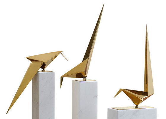 Papiroflexia de acero inoxidable pulida Crane Sculpture For Interior Decoration