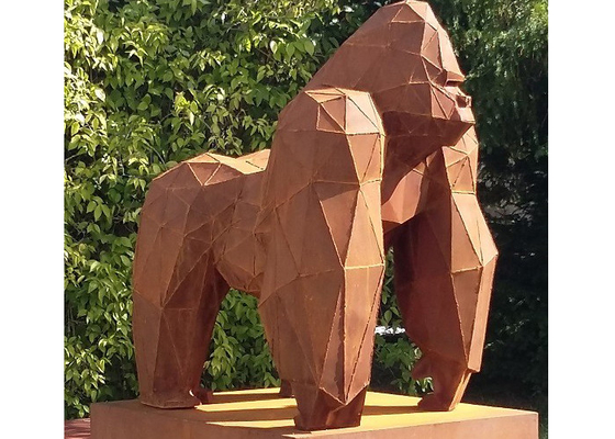 Rusty Corten Steel Gorilla Sculpture de tamaño natural para la decoración al aire libre